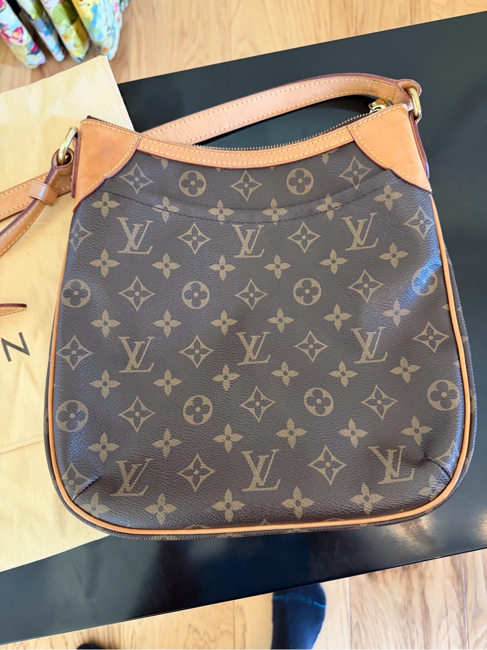 Louis Vuitton Monogram Crossbody Hobo in Brown and Natural Vachetta Trim